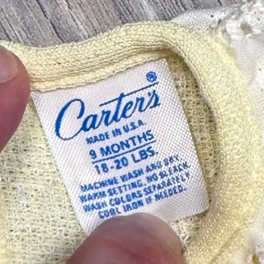 Vintage Carters Baby Girl 9M Yellow Eyelet Lace Bow Bubble Romper Made in USA